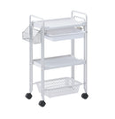 【F】カゴ付3段ワゴン (ホワイト/ブラウン)