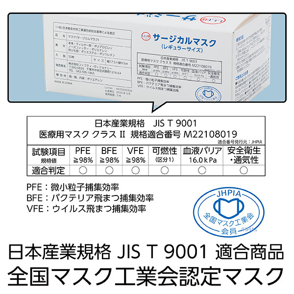 【F】全国マスク工業会認定　サージカルマスク 白（50枚入）JIS T 9001医療用マスクclassⅡ規格 FV-MS-003N