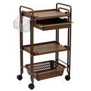 【F】カゴ付3段ワゴン (ホワイト/ブラウン)