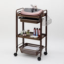 【F】カゴ付3段ワゴン (ホワイト/ブラウン)